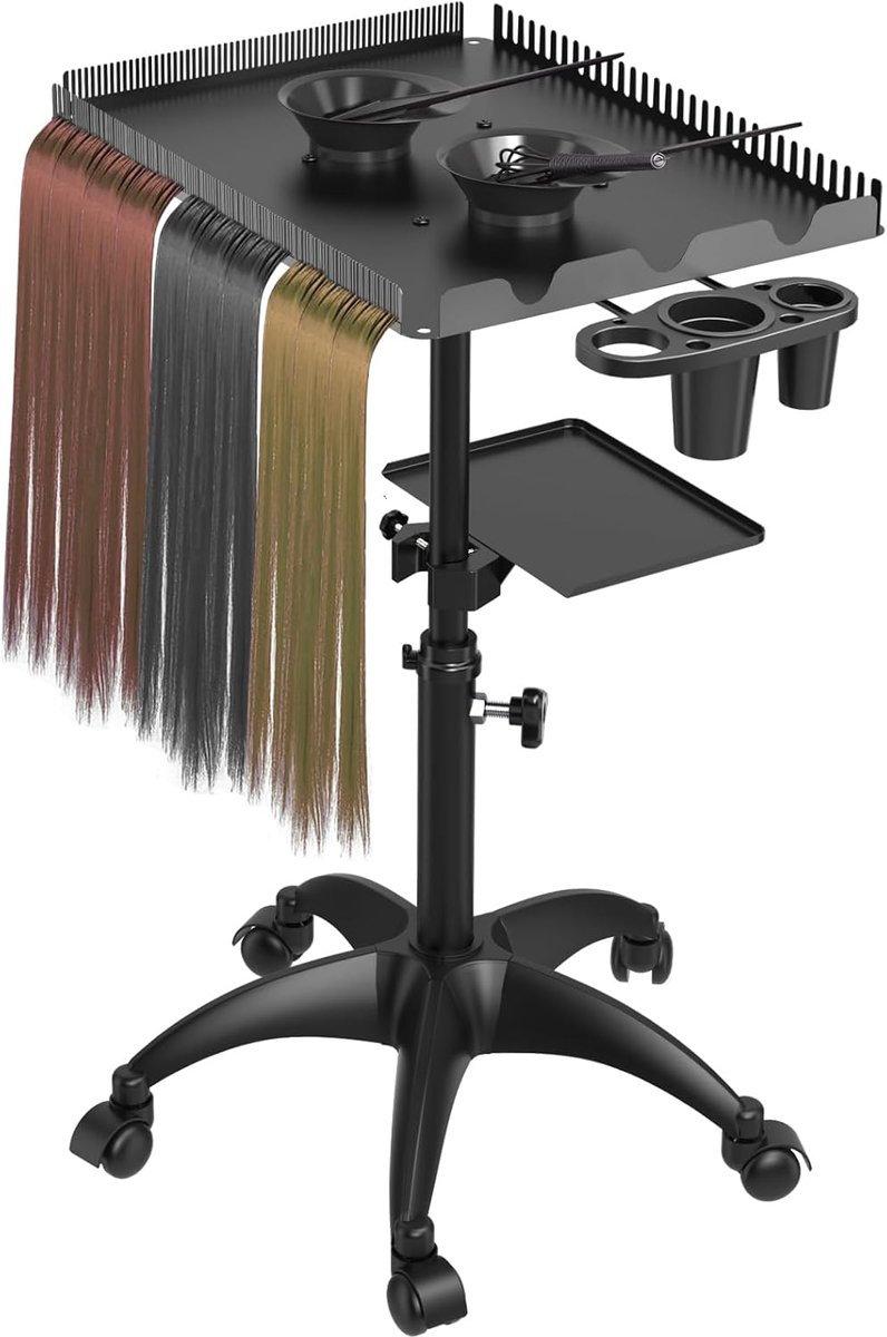 Tray Cart met Opslag Platform en Hair Separator Stand, Salon Kleurplaat Winkelwagen met Haarverf Kommen en Gereedschap
