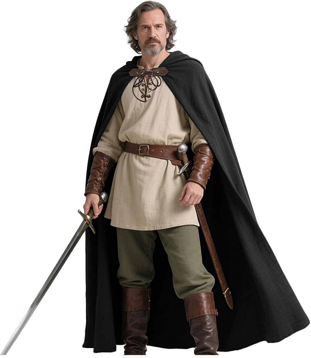 Medieval Linnen Cape voor Renaissance en Halloween - Zwart Kostuum voor Feestelijke Gelegenheden