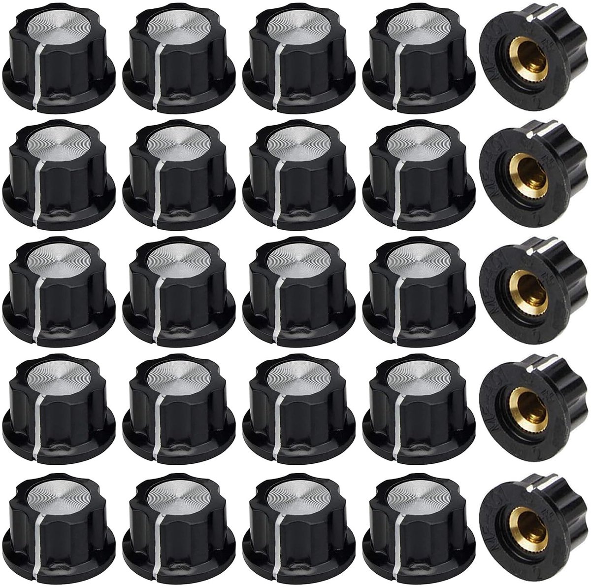 25 stuks A01 top draaiknoppen voor 6 mm diameter as potentiometer, knop bovenkant diameter