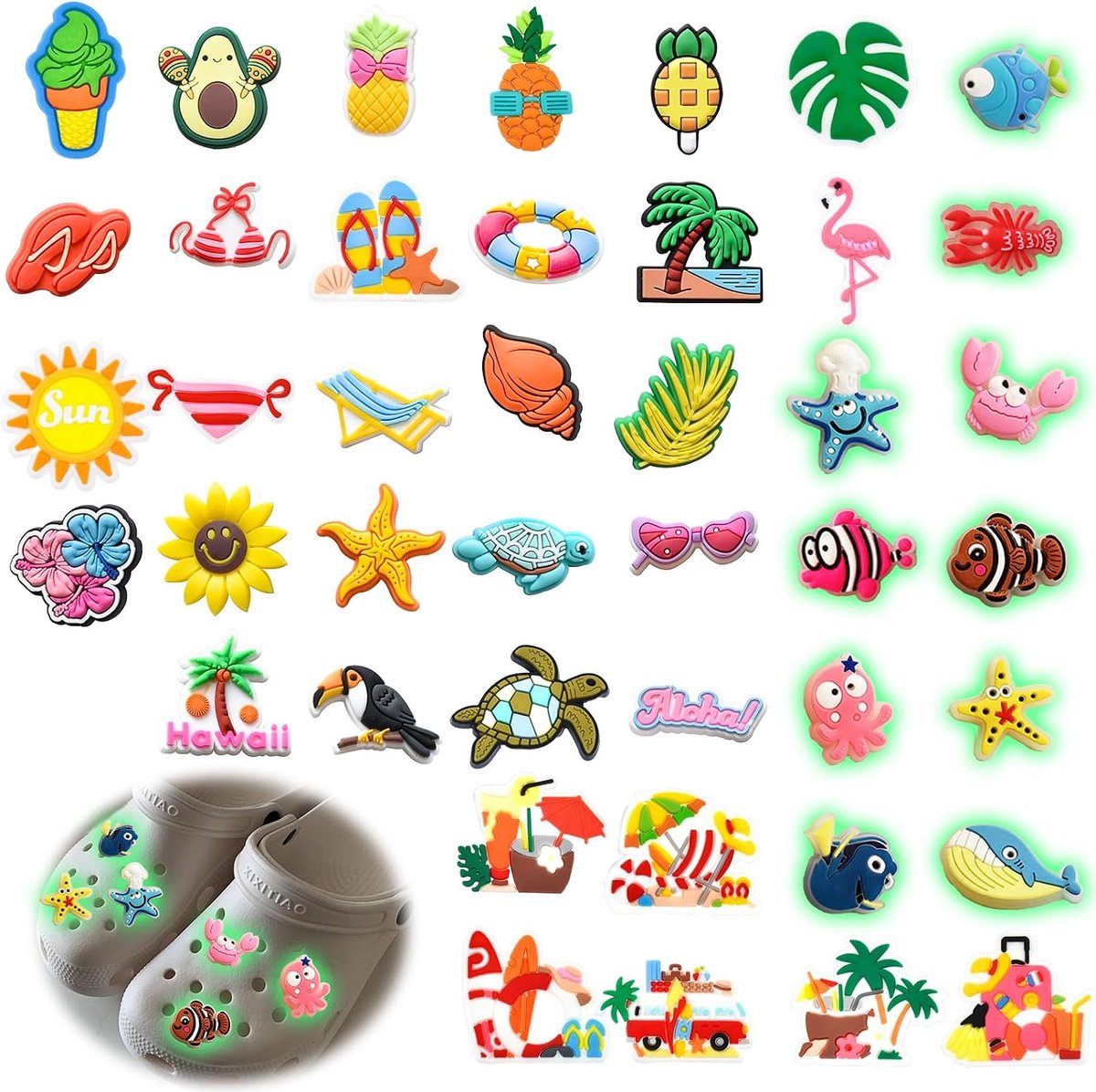 Schoenspelden, Fotoluminescerende DIY Decoratieve Krokodillen | Zomerse strandschoenbedels, schoenen DIY-decoratie, voor kinderen en volwassenen, schoenhangers
