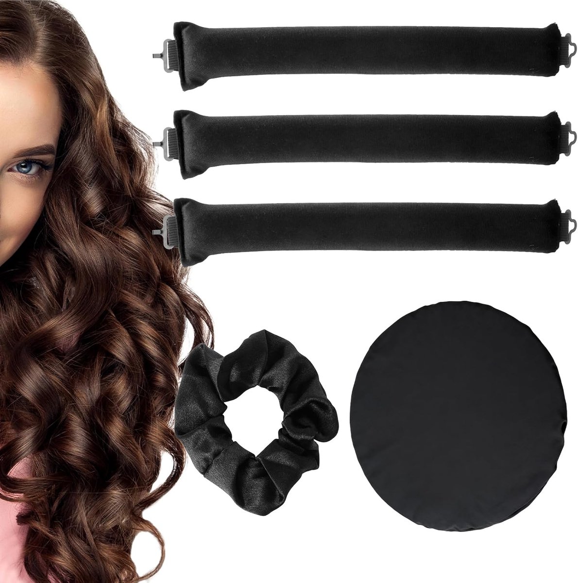 3 stuks Heatless Curls Band met slaapkap, overnight blowout rods, hittevrije krulspelden 's nachts overnight krullen zonder hitte voor middellang haar