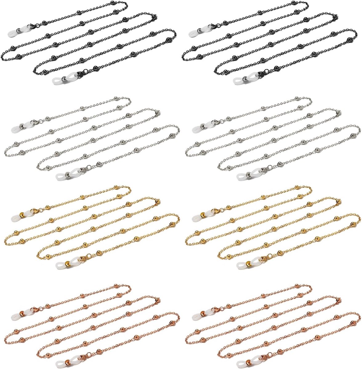 8 stuks brillenkettingen, anti-verliesketting, brilketting voor dames, brilketting heren, brilketting met kralen ontworpen, goud, zilver, zwart, roségoud, Universelle Größen