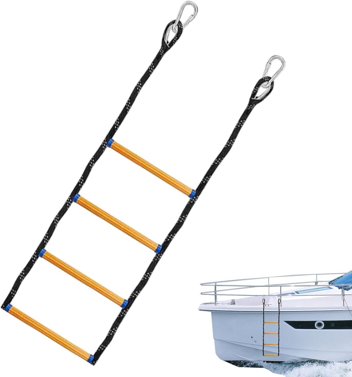 Bootladder Verlengstuk - Touwlader Marine - Veilig Klimmen - Anti-slip Treden - 120 cm Hoogte - Zwart