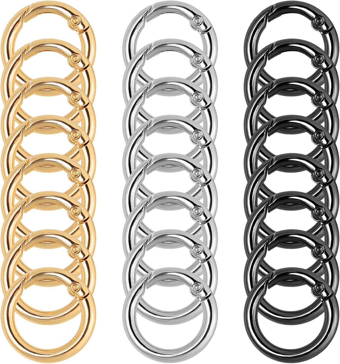 24 stuks ronde karabijnhaken, kleine sleutelring, karabijnhaken, 25 mm, O-ringen, karabijnhaken, rond, voor sleutelringen, gesptas, portemonnee, doe-het-zelf accessoires, veerring, handtas, knutselen
