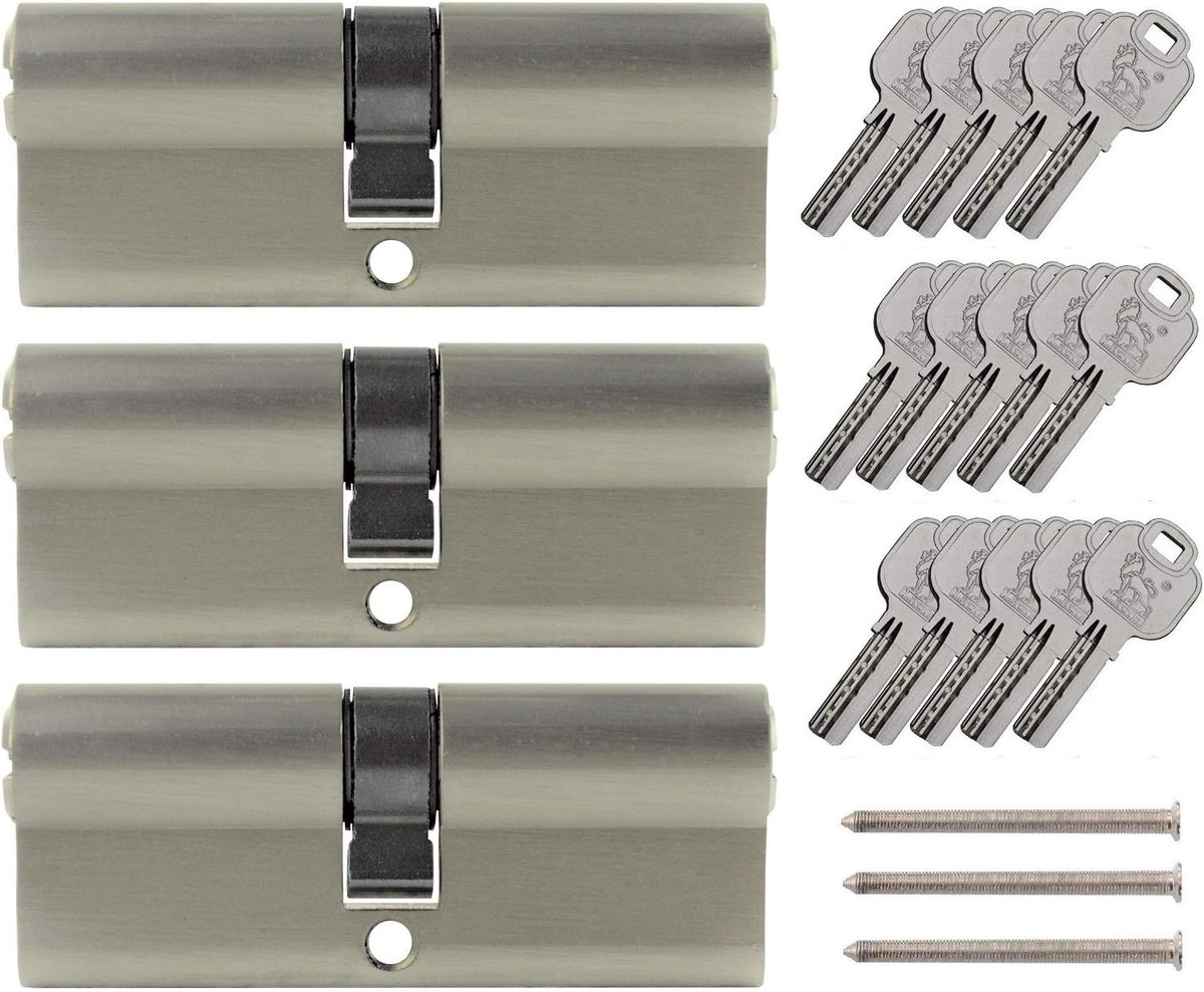 3x profielcilinder 80 mm 40/40 gelijksluitend incl. 15 sleutels dubbele cilinder