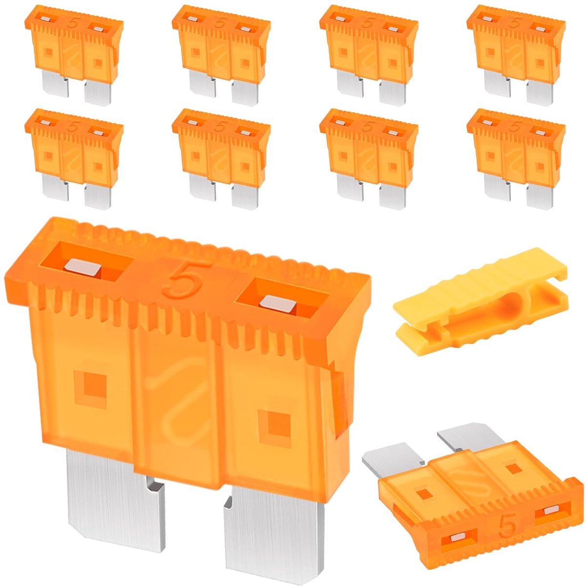 Autozekeringen Standaard Blade 5 Amp, Standaard Blade Zekeringen 10 Stks, Automotive Vervanging Zekeringen, Automotive Gereedschap met 1 Zekeringtrekker voor Auto/Rv/Truck/Motorfiets/Boot