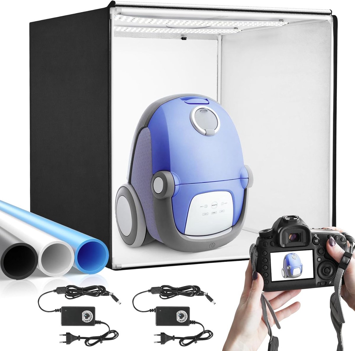 lichttenset, 100 x 100 x 100 cm, dimbare fotobox met 384 ledlampen en 3 gekleurde achtergronden voor fotografie