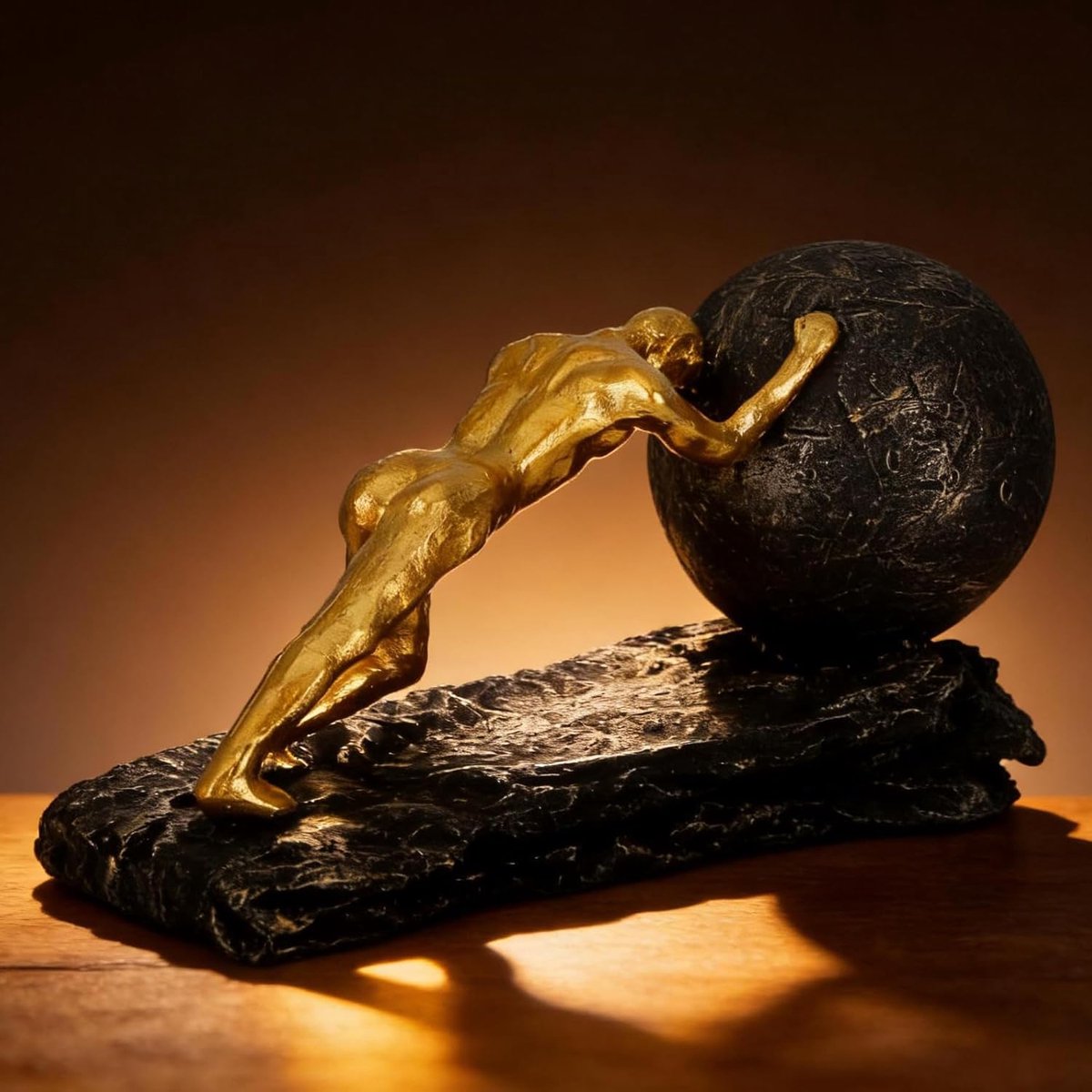 SnelShoppen - Wisifayardin Bronzen Accent Zware Bal Sisyphus Sculptuur - Strijder Standbeeld - Modern Hars Decor voor Kantoor of Woonkamer - Sportman