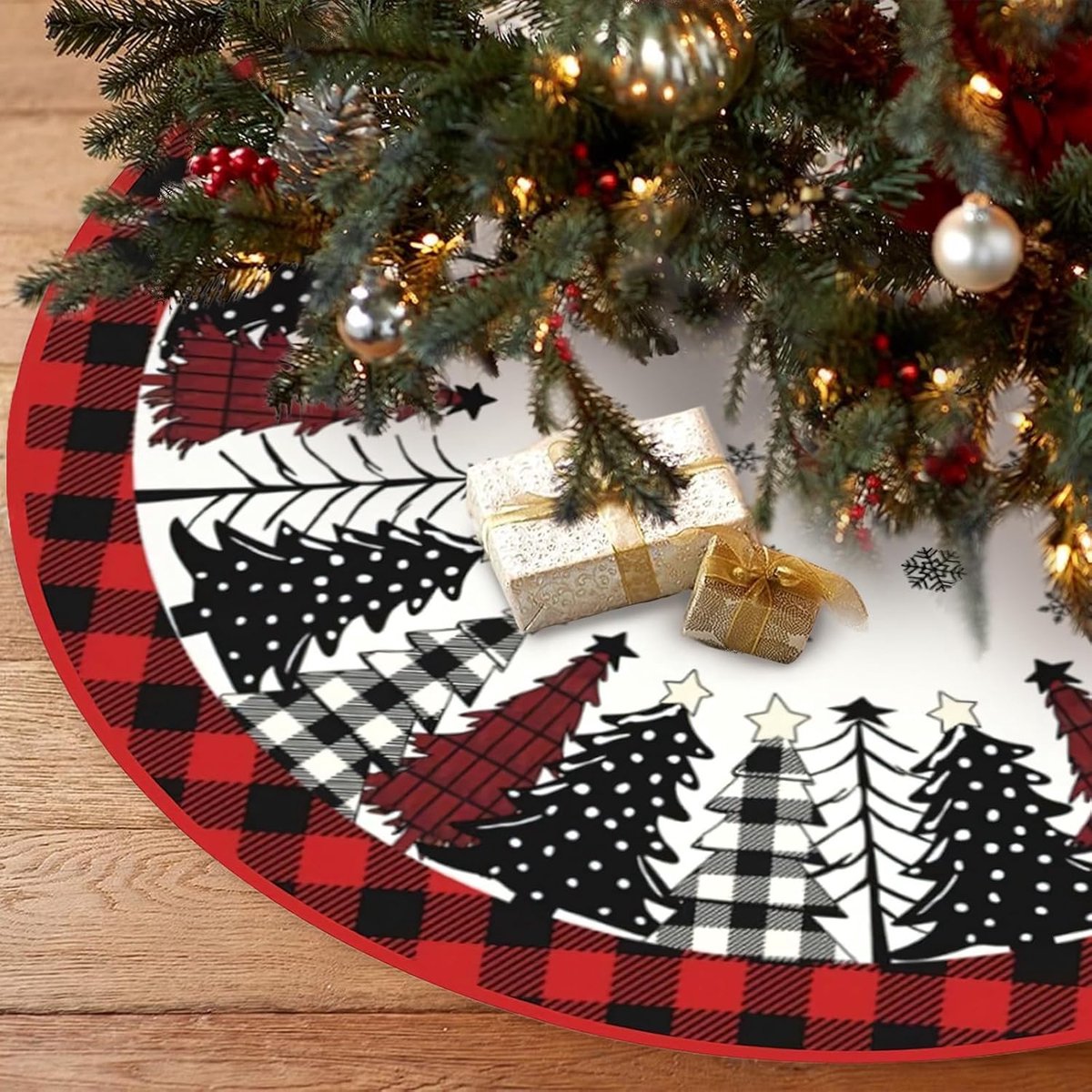 Kerstboomdeken, 120 cm kerstboomrok, kerstboomdeken, rond, rood, kerstboomdeken, kerstboomtapijt, dennenboomdeken voor Kerstmis, feestdecoratie