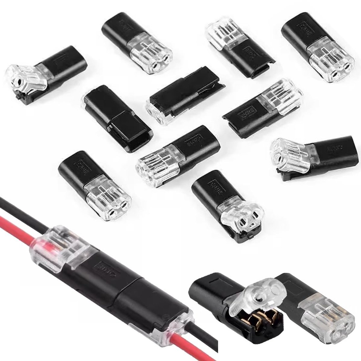 50 stuks auto-kabelverbinders, waterdicht, 2-polig, 12 V stekker, 2-pins kabelconnector, mini-connector, 2-polige snelle kabelstekker, verbindingen voor 18-22 AWG kabel krimpkabel voor