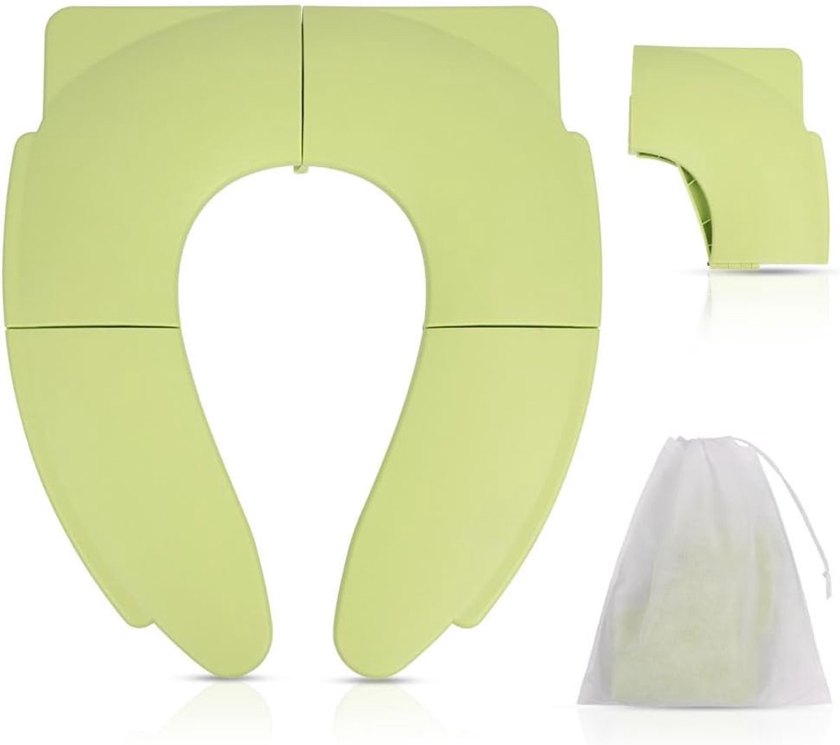 Opvouwbare Toiletbril, Reis-Toiletbril voor Kinderen, Herbruikbaar Antislip Zindelijkheidstraining Toiletbrilhoes, Baby Toiletverkleiner, Verkleiner voor Kinderen met Handtas, Groente