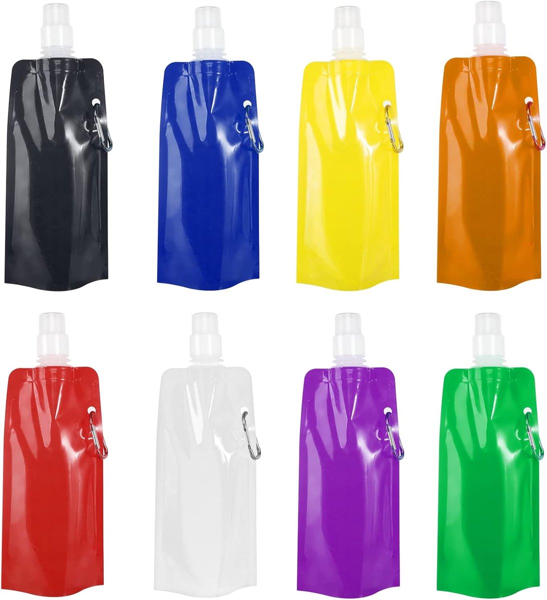flexibele waterfles, 8 stuks, 480 ml, herbruikbare waterflessen, draagbare opvouwbare waterzak met schroefsluiting, voor wandelen, reizen, uniseks, volwassenen
