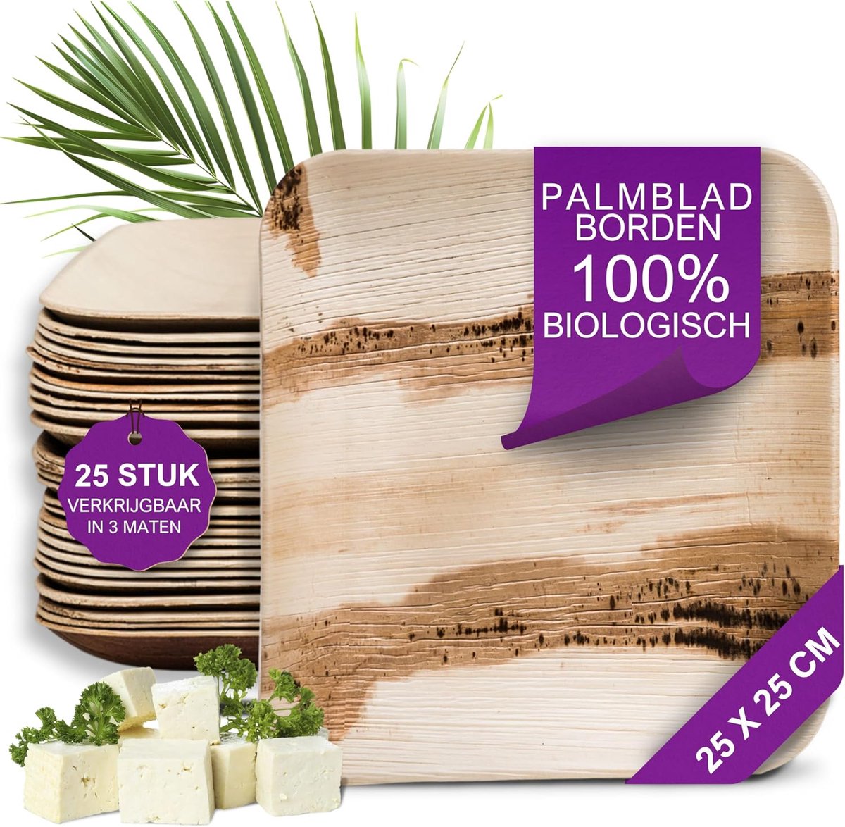 Palmblad Borden – 25x Vierkant Bord 25x25cm - Composteerbaar Eersteklas Wegwerp Servies - Milieuvriendelijke Wegwerp Borden - vergelijkbaar met Bamboo Plates