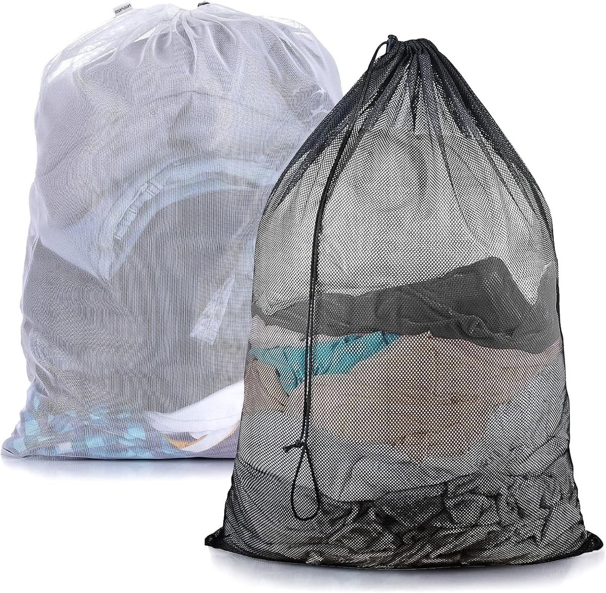 Set van 2 Wasnetzakken 60 x 90 cm, Grote Waszak met Trekkoord, Fijnmazige Waszakken voor Kleding, Beddengoed en Knuffels