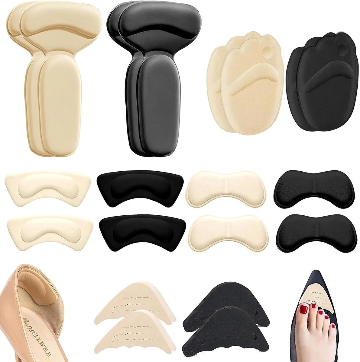Comfortabele Kussen Pads voor Hakken - 10 Paar Voorvoet Inlegzolen, Antislip Voetbedekking voor Leren en Sportschoenen, Bescherming voor Hielen