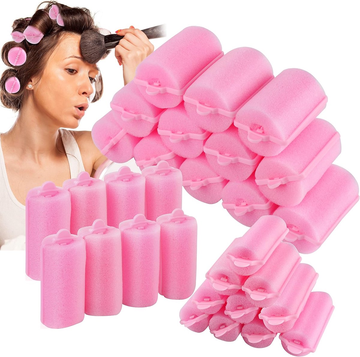 Krullers 24-delige Set Zachte Schuim Rollers 40/30/25 mm | DIY Haarstyling voor Krullende Looks | Geschikt voor Vrouwen, Meisjes & Thuisgebruik | 40/30/25 mm zachte schuimkrulspelden voor dames en kinderen, ideaal voor zachte krulstyling thuis