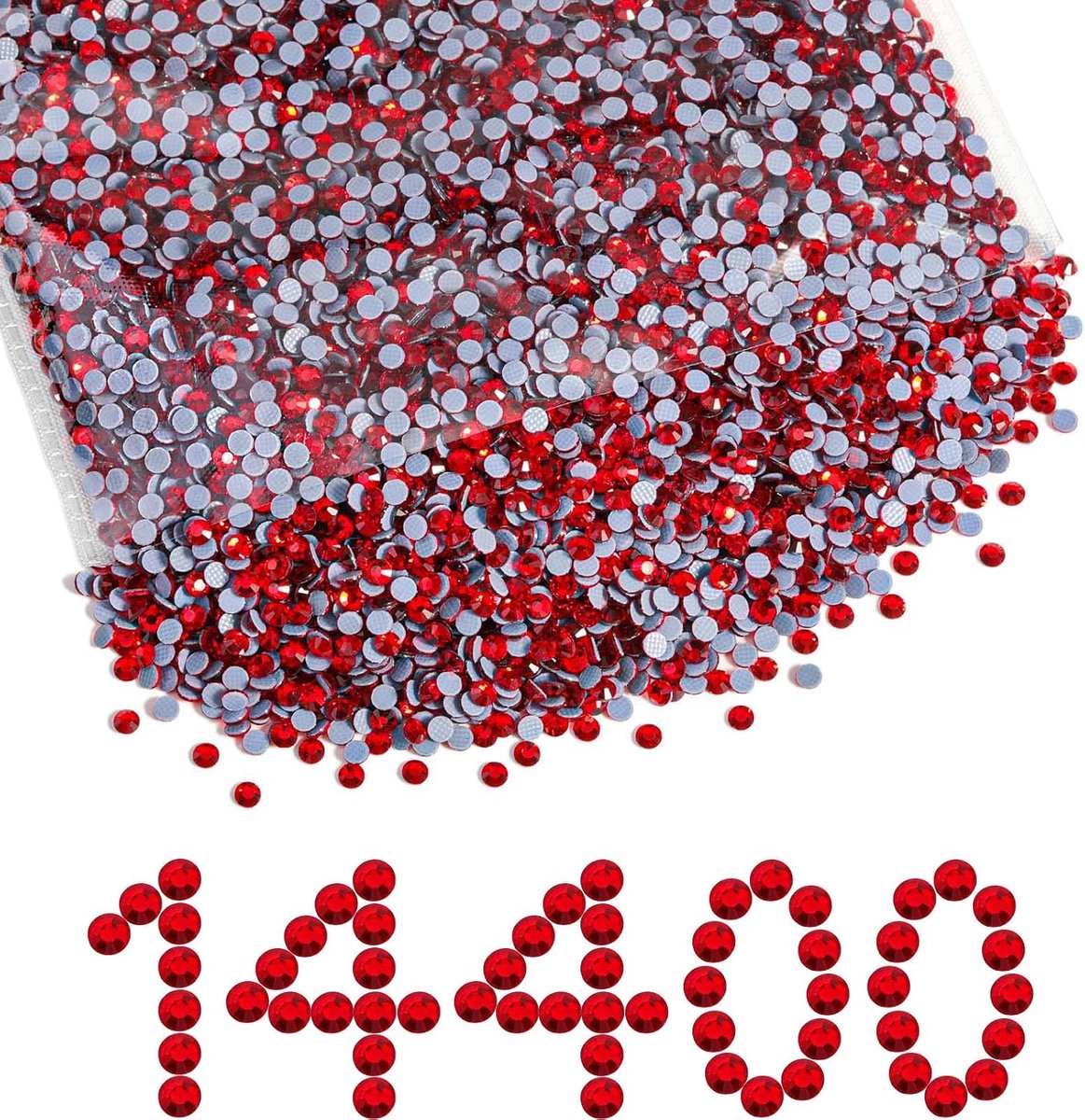 Hotfix Steentjes Bulk, 14400 stuks rode hotfix steentjes voor ambachten kleding doe-het-zelf decoratie, licht Siam, SS10, 2,7-2,9 mm