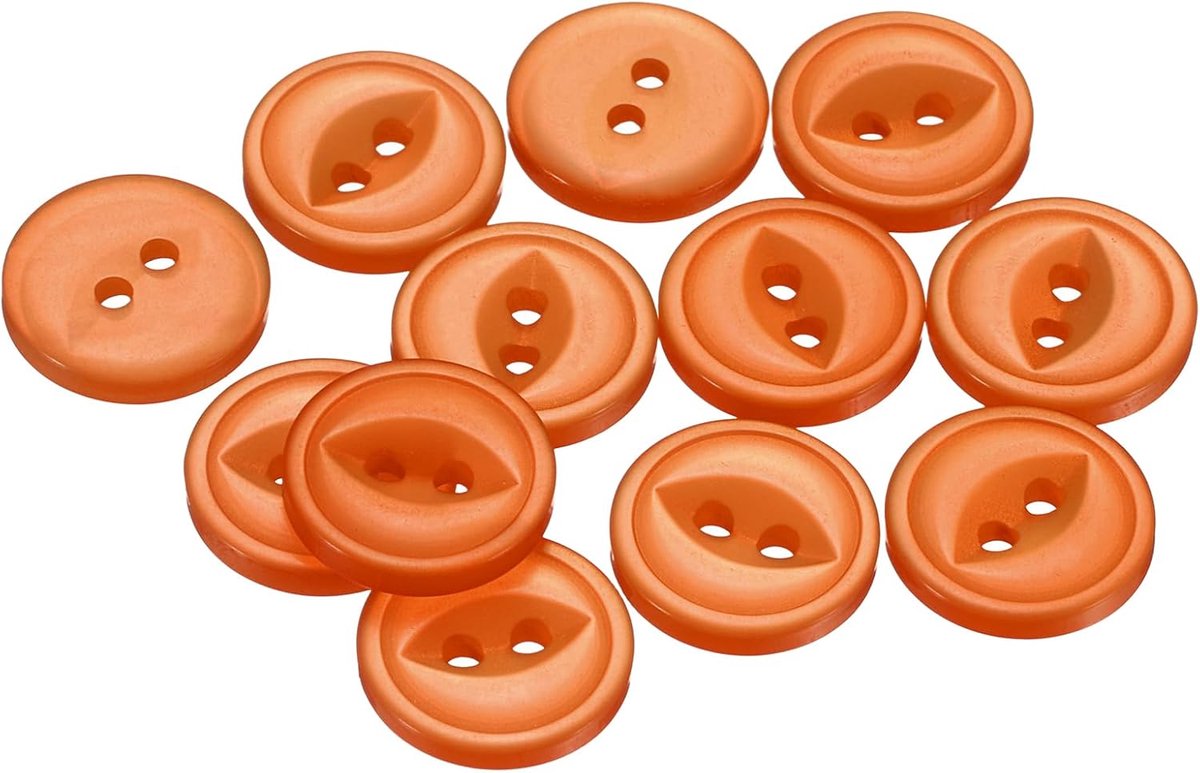 Knopen, oranje, om te naaien, 12,5 mm, 1/2 inch, hars, 2-gaten, visoog, handwerk, doe-het-zelf, reserveknop voor handwerk, broek, jurk, rok, kleding, knopen