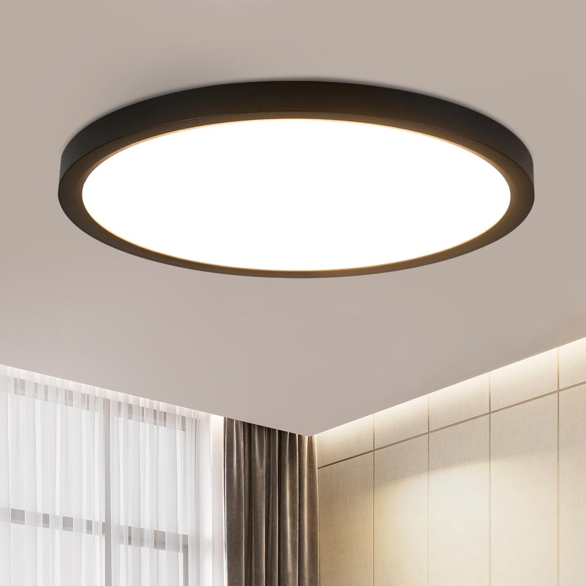 Plafondlamp LED Plafondlamp Warm Wit - 24W Badkamerlamp Vlakke Hal | Kleine Plafondverlichting IP44 Waterdichte Hallamp Rond Ø30cm Keukenlamp Zwart voor Badkamer Keuken Balkon Slaapkamer
