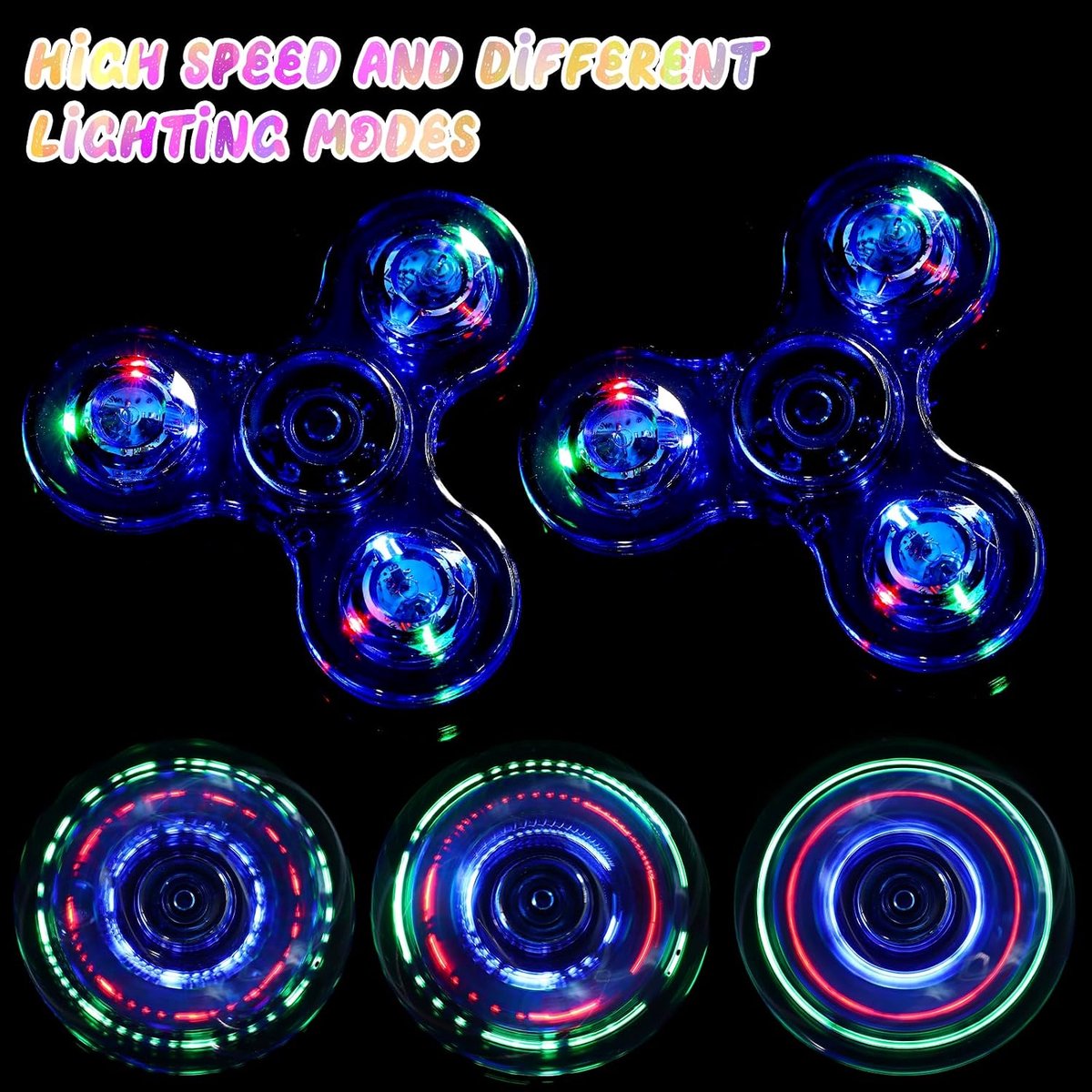 2 stuks Crystal LED Light Fidget Spinner voor Kinderen, Light Up Fidget Toys voor Peuters, Glow in The Dark Party Bag Fillers voor Kinderen Volwassenen (2 Crystal-Blauw)