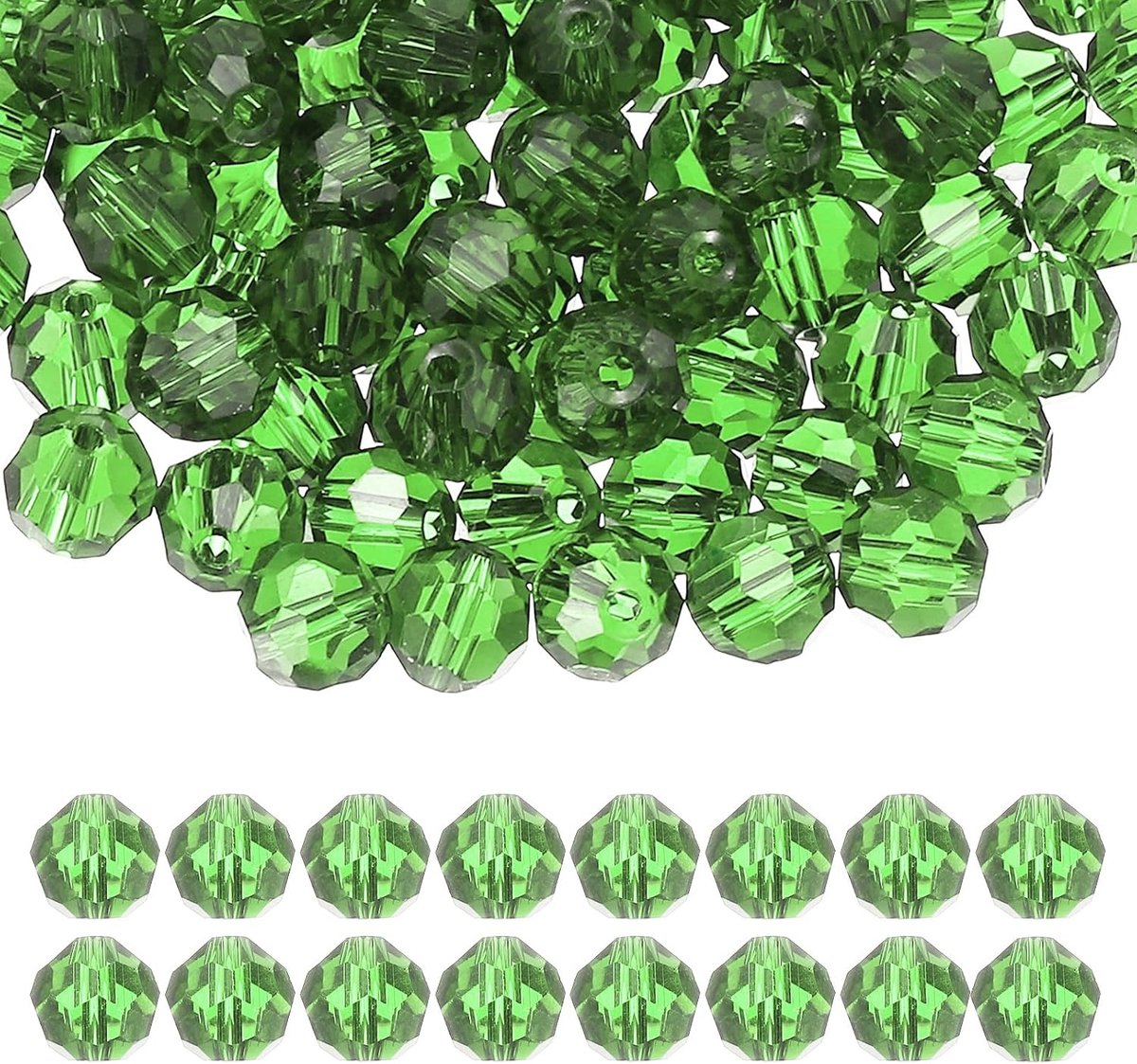 Kralen, 100 stuks glazen facet geslepen bolkralen, losse spacer kraal voor het maken van sieraden, armband, ketting, oorbellen, windgong ambacht, lichtgroen
