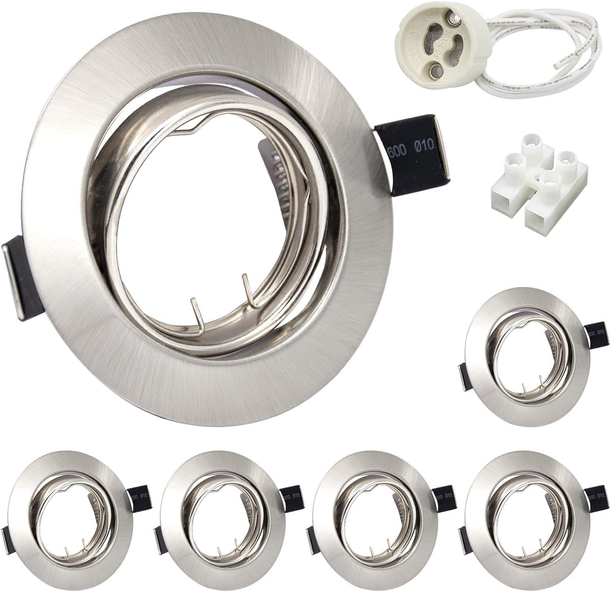6-delige set LED inbouwspots met frame GU10 inbouwverlichting kantelbaar LED-spots 230V roestvrij staal geborsteld inbouwspots ronde plafondspots incl. fitting voor GU10 Brine
