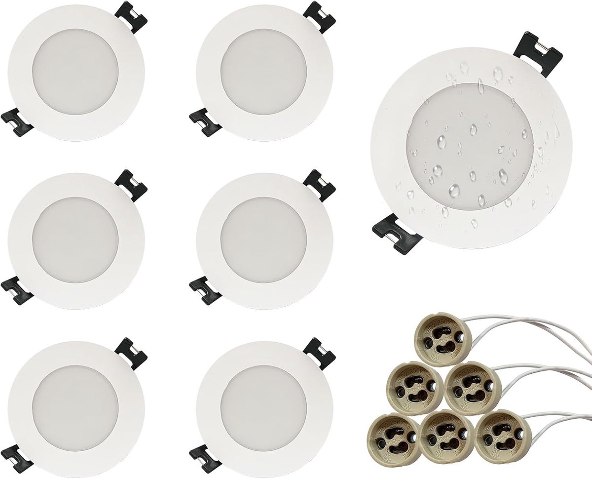 Inbouwspot frame IP65 waterdicht, witte downlight frames met GU10 lamphouders, opening Ø75 x 85 mm, LED poort gat voor verlaagd plafond Set van 6