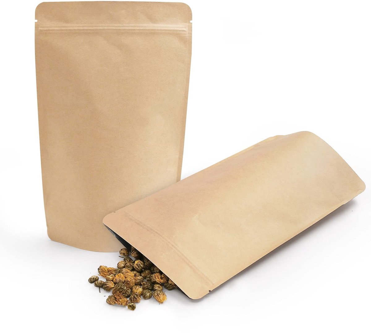 Omgoods - 50 Stuks Kraft Stand Up Voedselzakken met Zipper Sluiting