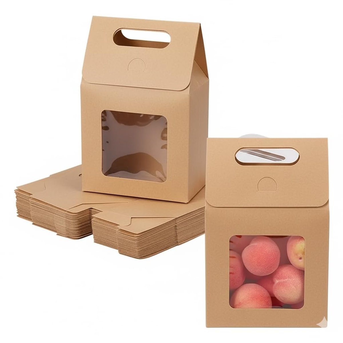 Omgoods - Kraft Cadeaubox met Venster en Handvat - Set van 24