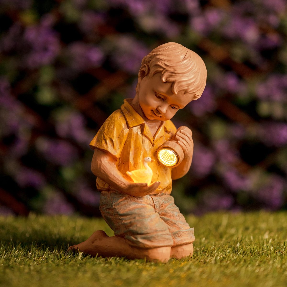 Omgoods - Handgeschilderde Tuinfiguur van Metaal met Zonlichtfunctie