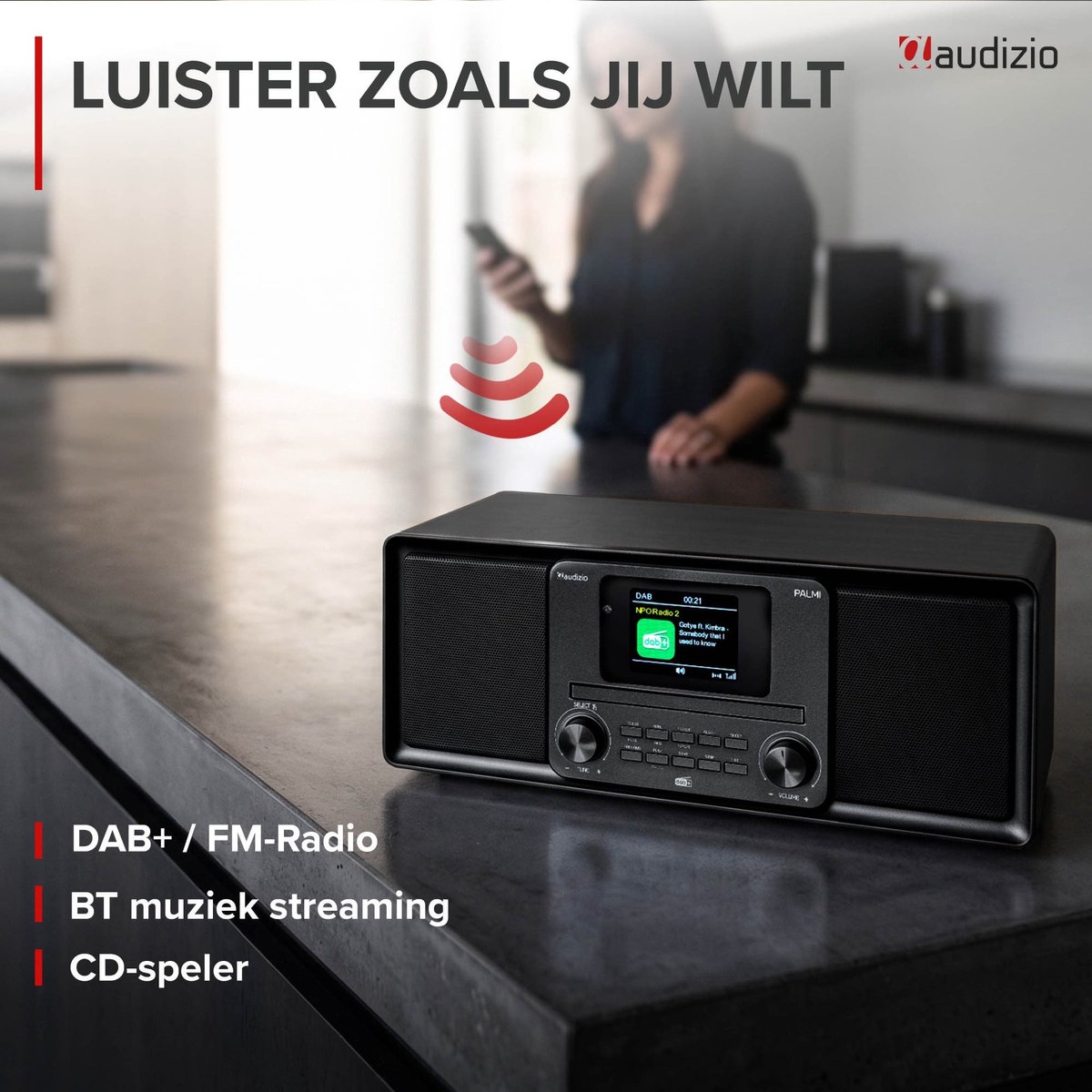 DAB radio - Audizio Palmi - Radio met cd speler - Bluetooth radio - FM, DAB+ en USB - Zwart thumbnail 3