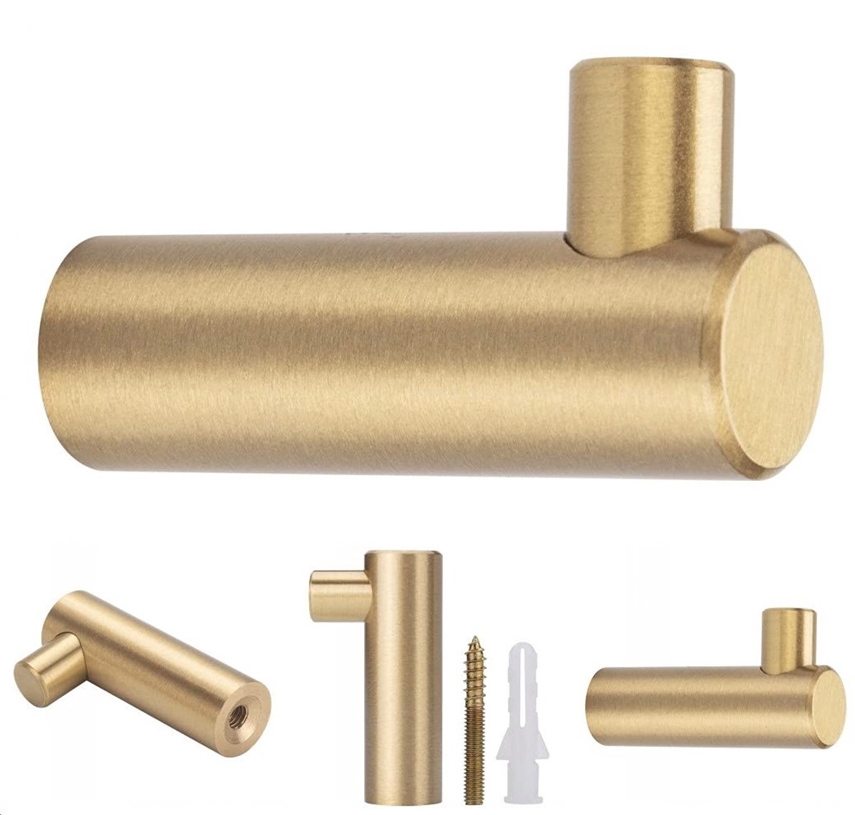 Omgoods - Set van 4 Decoratieve Wandhaken Messing Goud L-vormig - Voor Jassen en Handdoeken