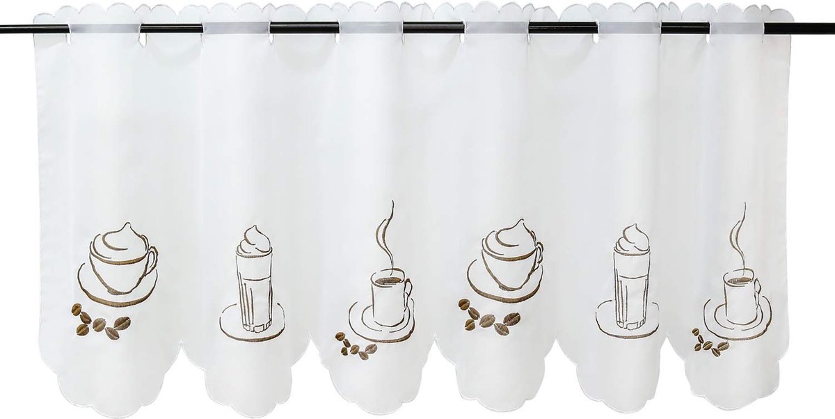 Omgoods - Transparante Voile Gordijn met Koffiemotief 30x120 cm