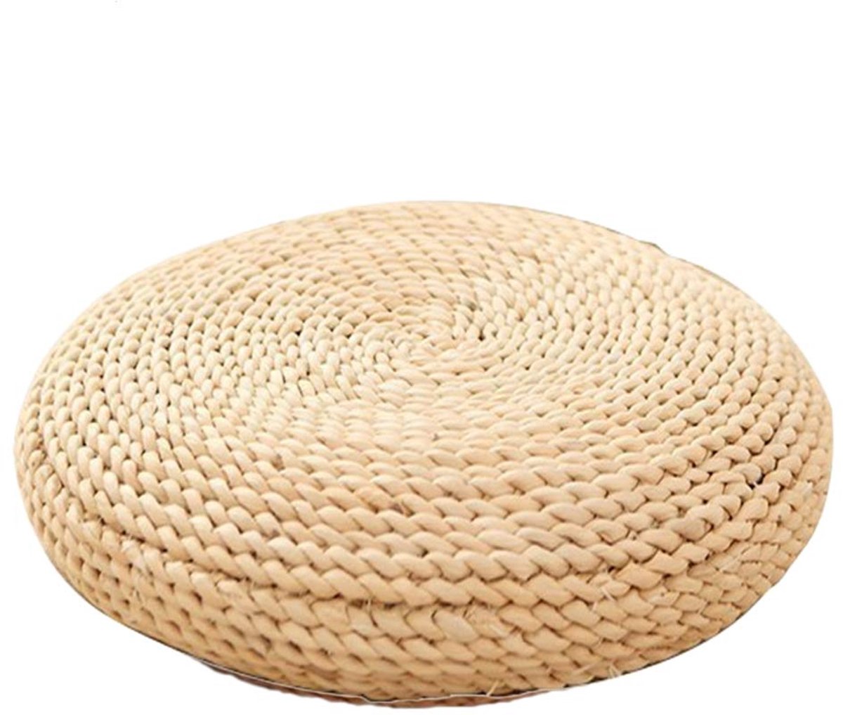 Omgoods - Ronde Stro Kussen voor Yoga en Meditatie - Dikke Tatami Mat voor Thuisgebruik - Beige 40X40cm