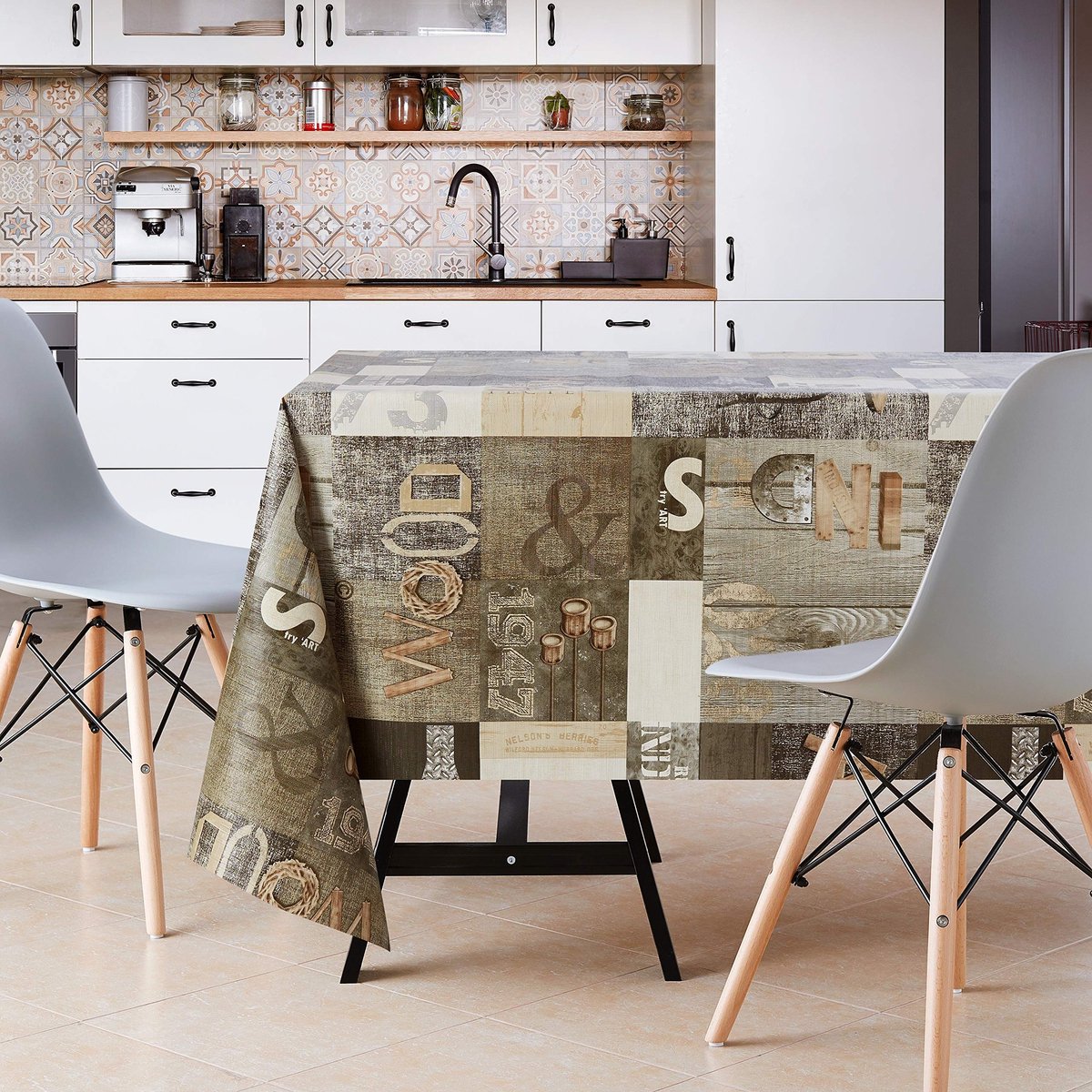 Omgoods- Tafelkleed Waterdicht - Rechthoekig 200x140 cm - Afwasbaar PVC - Industrieel Patroon - Donkerbruin/Grijs - Gemakkelijk Schoon Te Maken - Vinyl Tafelkleed