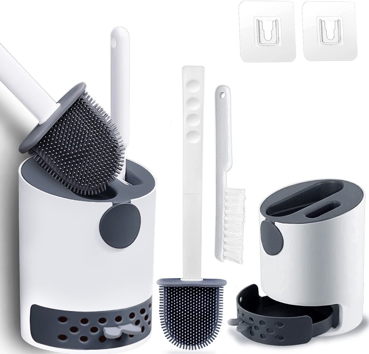 Omgoods - 2-Pack Toileborstels met Houder - Silicone, Sneldrogende Basis