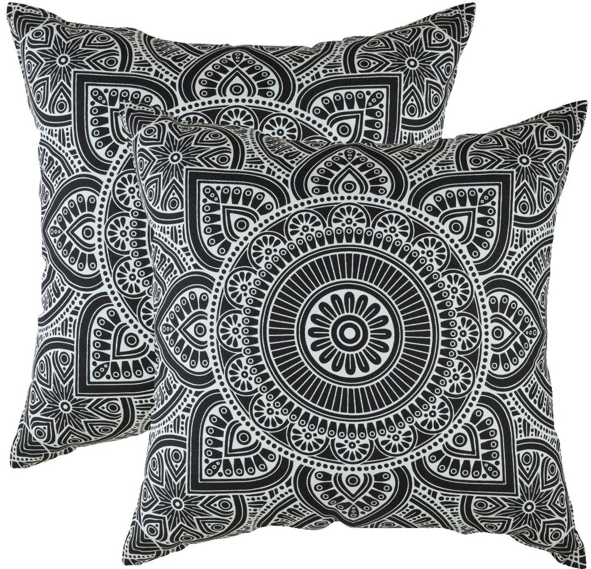 Omgoods - Set van 2 Mandala Accent Kussenhoezen in 100% Katoen (60 x 60 cm, Zwart)