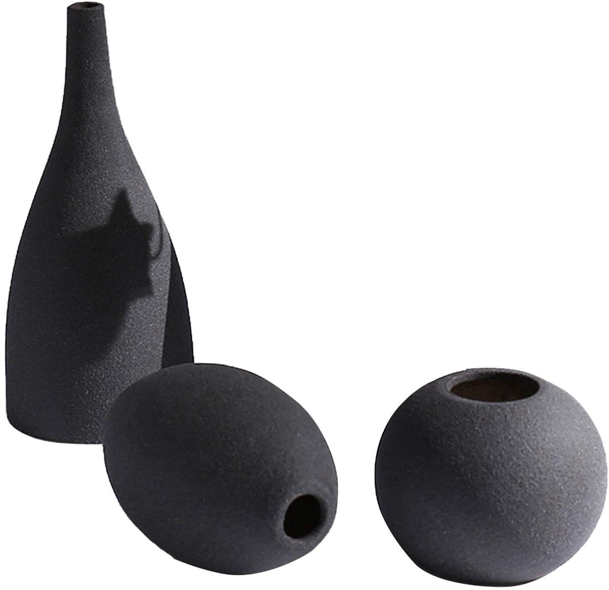 Omgoods - Set van 3 Kleine Keramische Vazen voor Bloemen in Zwart