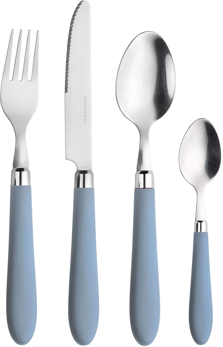 Omgoods - 24-delig Bestekset van Roestvrijstaal met Blauw Handvat in Cadeauverpakking