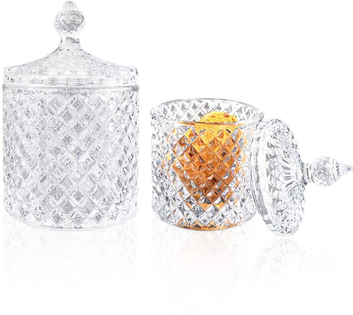 Omgoods - 2 stuks heldere glazen kristallen diamant-snoepdoosjes