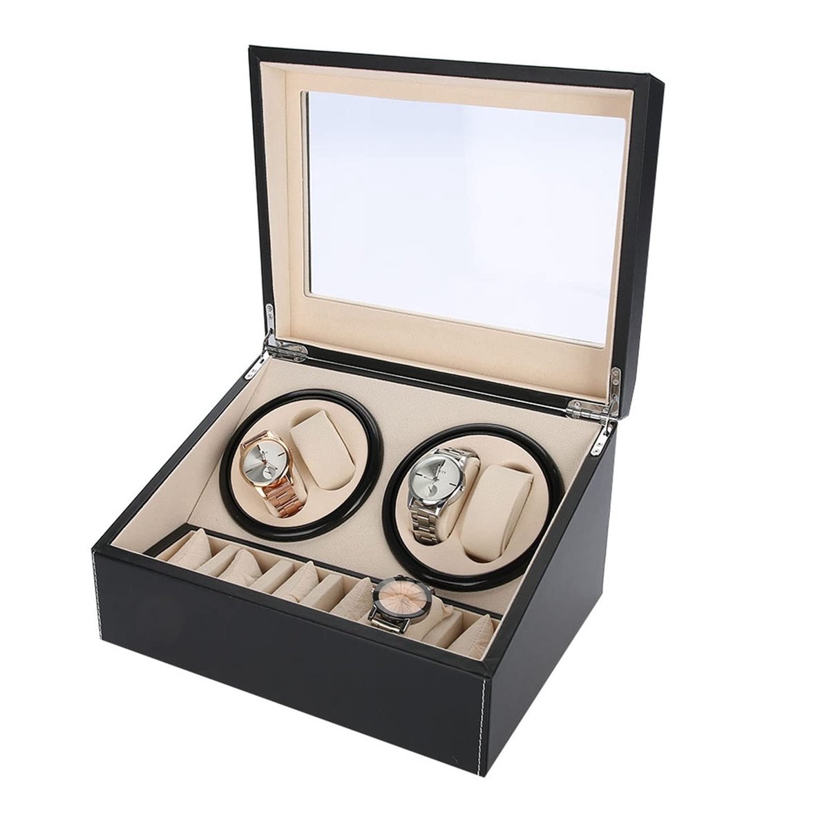 Omgoods- Horlogeopwinder Automatisch - Horloge Houder - Draaibaar - 10 Horloges - Stille Motor - Antimagnetisch Koperwerk - Horlogehouder
