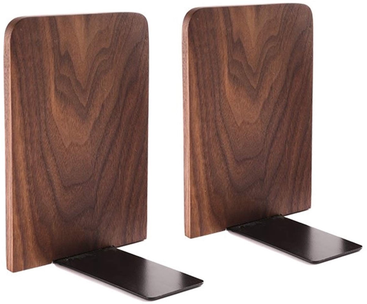 Omgoods- Boekensteun Antislip - Boekensteunhouder Zwart/Walnoot - Boekensteun Hout - Boekenrek Organizer - 17 x 13 cm - Duurzaam en Elegant - Boekenhouder