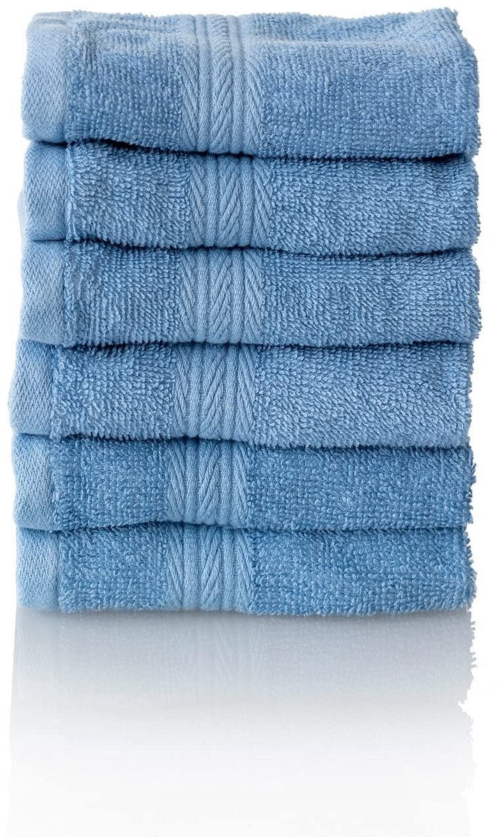 Omgoods - Set van 6 Washandjes 30x30 cm Jeansblauw 100% Katoen Ökotex