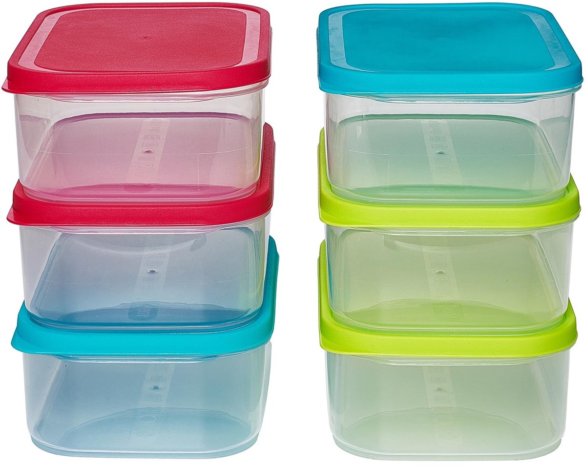 Omgoods - Set van 6 Kleurige Voedselopslagdozen met Flexibele Deksel