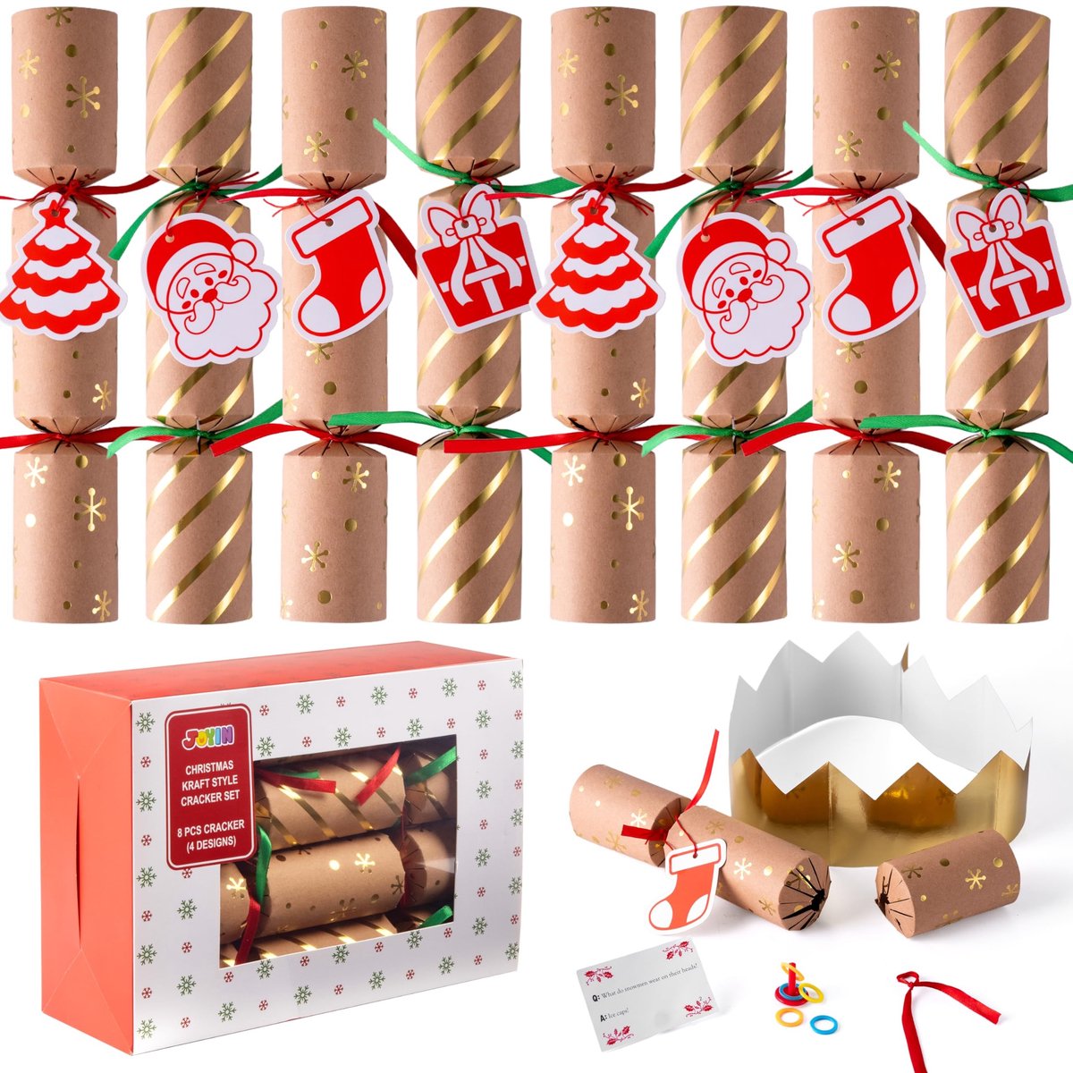 Omgoods - Set van 8 Kerst Tafelversieringen met Cadeautjes en Grappen