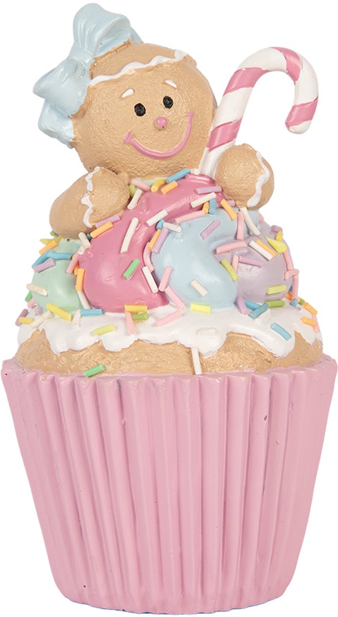 Clayre & Eef Decoratie Beeld Cupcake Ø 9x16 cm Roze Kunststof