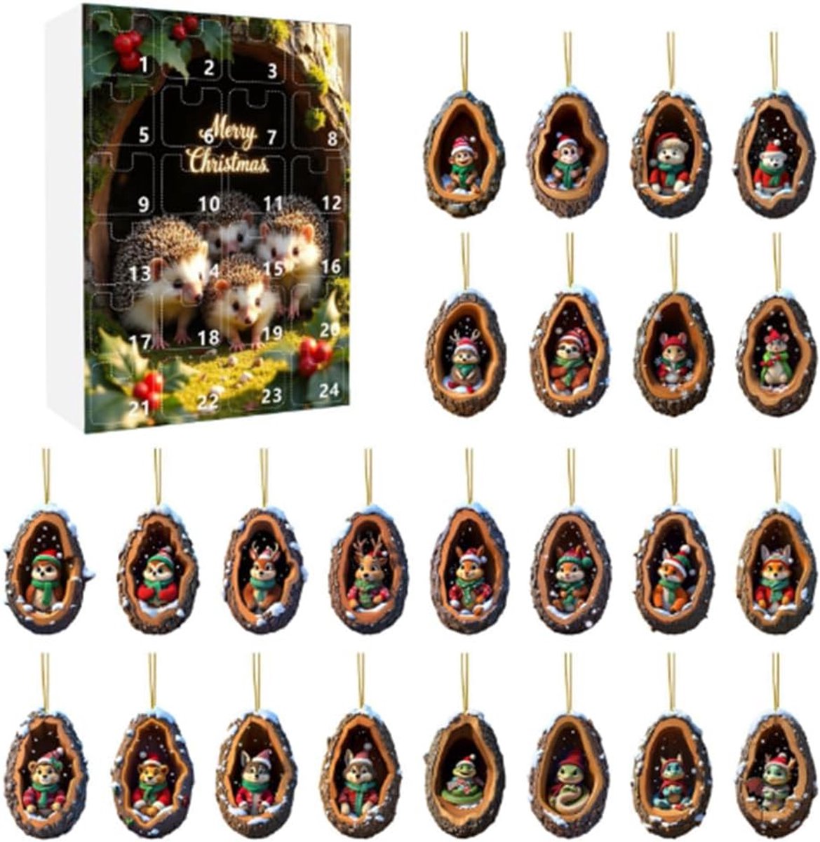 Kerstversiering voor kerstboom, 2D acryl hangers voor feestjes, aftelkalender, 24 dagen - ShopVlot