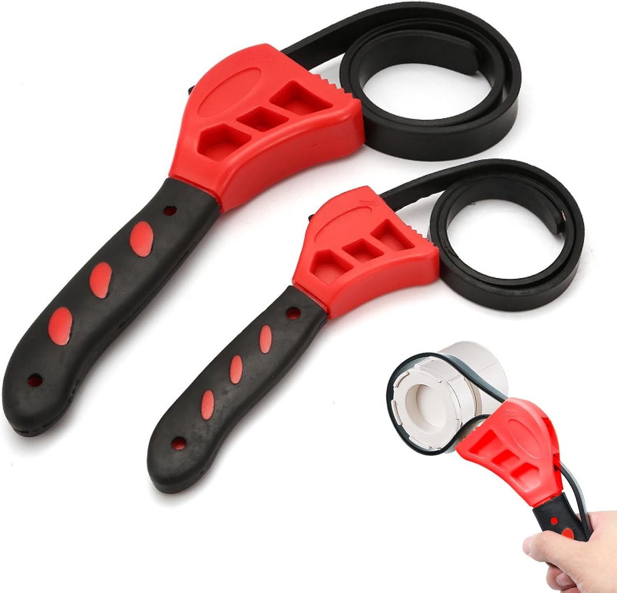 SnelShoppen - Universele Verstelbare Oliefilter Sleutel - 2 Stuks Band Sleutels - Rubber Buis Tangen - 6 tot 8 Inch Rubber Band Sleutel - Max. Diamete
