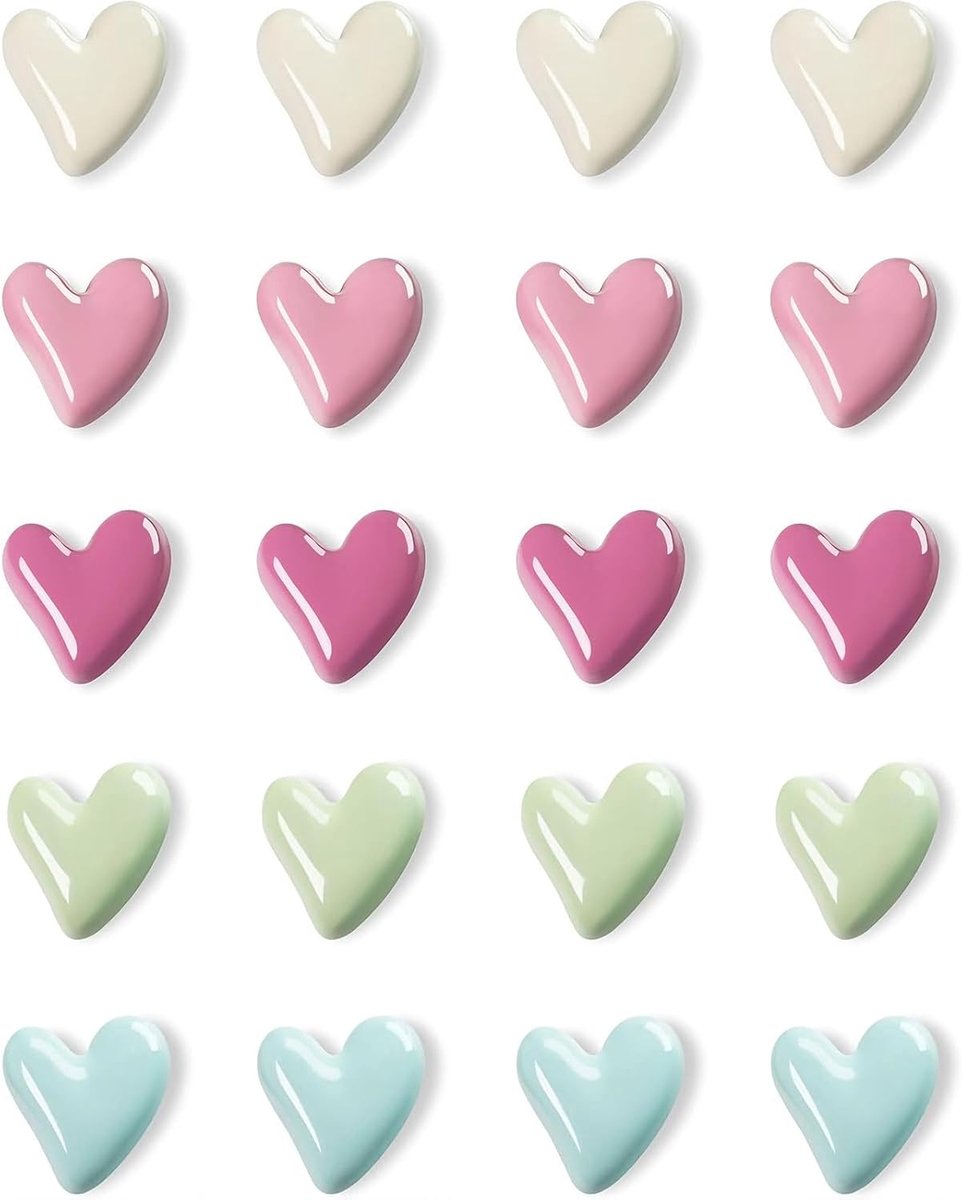 SnelShoppen - 20 Stuks Herbruikbare 3D Hart Magneten voor Koelkast, Whiteboard, en Kast | Duurzame PVC Magneten in 5 Pastel Kleuren met Sterke Grip, P