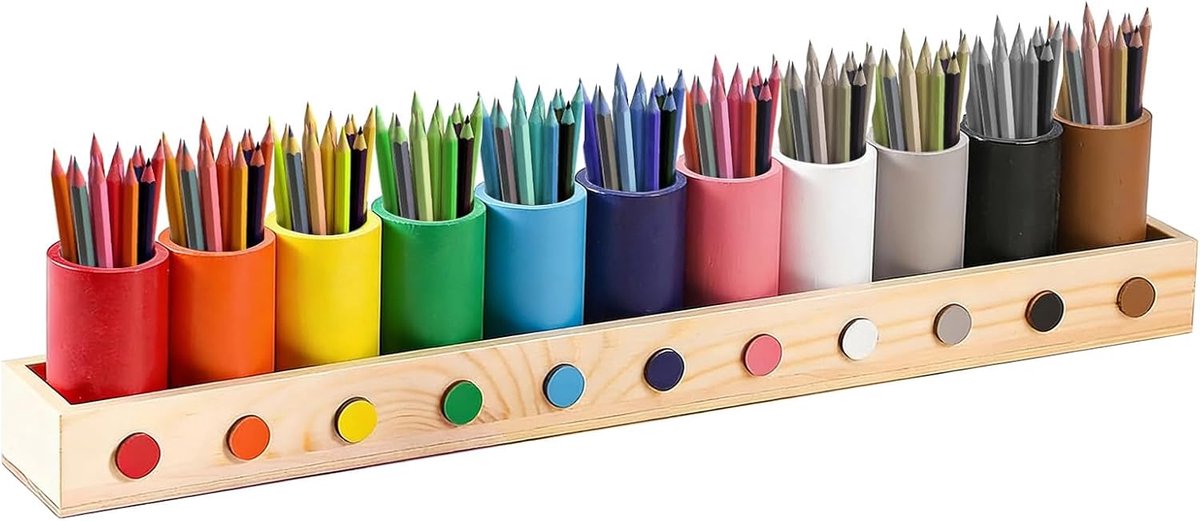 FARYODI Kleurrijke pennenhouder van hout, kleurpotlodenorganizer, 11 vakken, bureau, pennenetui, opbergorganizer - ShopVlot